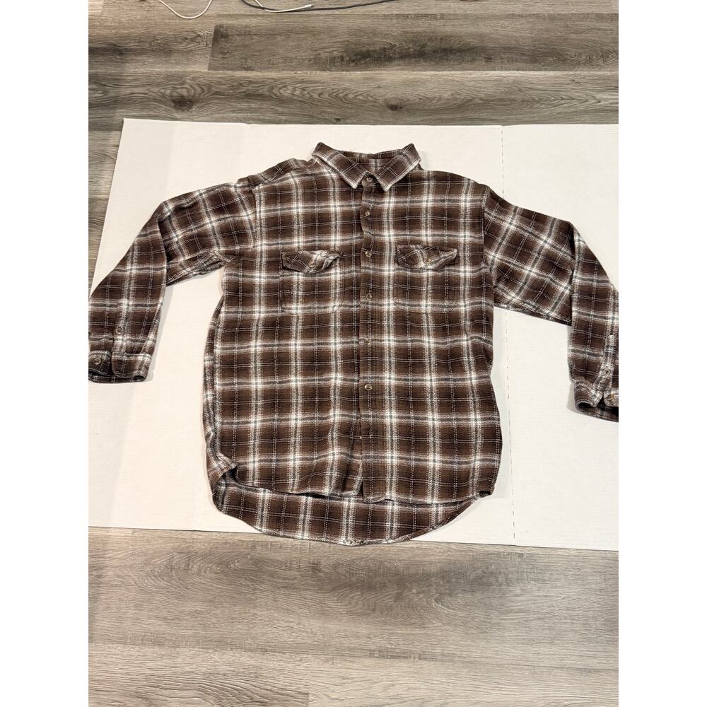 Field & Stream 1871 Heavyweight Flannel Shirt Mens XL Brown Plaid Button Up